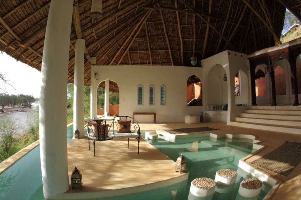A stunningly beautiful and luxurious lodge that blends Moroccan and Swahili style.